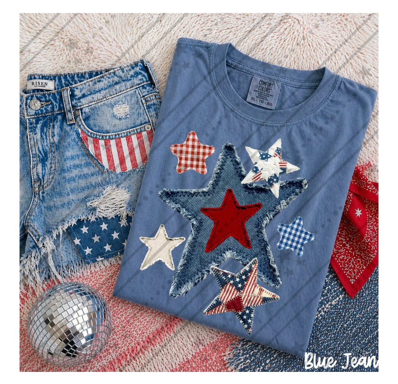 🇺🇸 NEW ARRIVAL – Patriotic Patchwork Star Tee! 🇺🇸